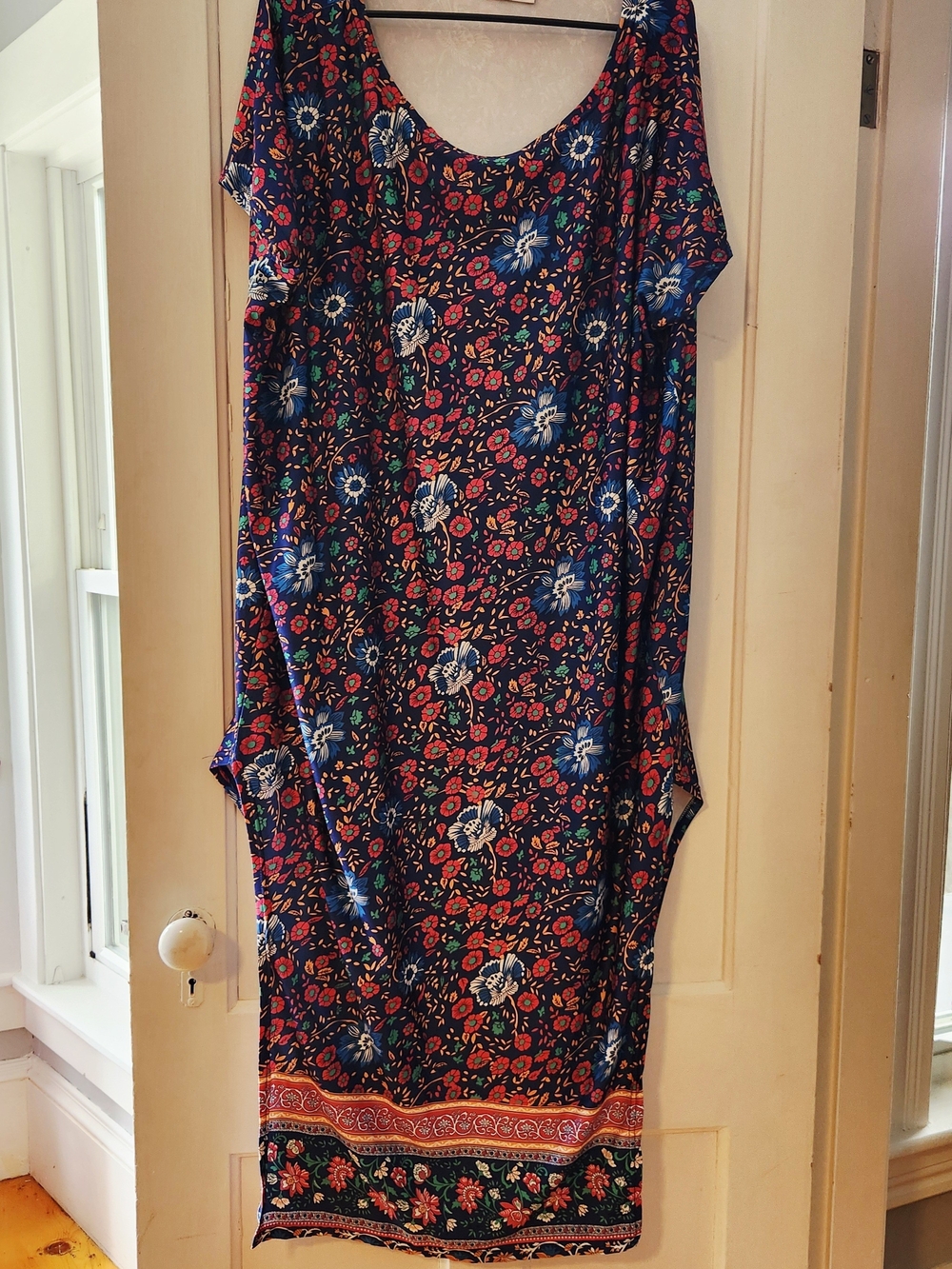 Kidsform Navy Floral Swim Coverup Kaftan with Scoop Neck